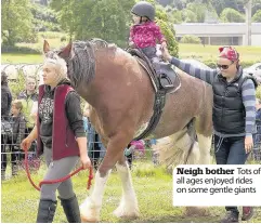  ??  ?? Neigh bother Tots of all ages enjoyed rides on some gentle giants