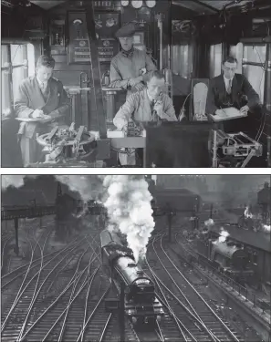  ?? PICTURE: GETTY IMAGES ?? SPEEDY JOURNEY: Top, LNER employees measure brake horsepower in the Dyanometer car aboard Flying Scotsman on April 22, 1931 – three years later it was the first steam locomotive to be officially recorded reaching 100mph; Flying Scotsman train leaves King’s Cross station, London in 1931.