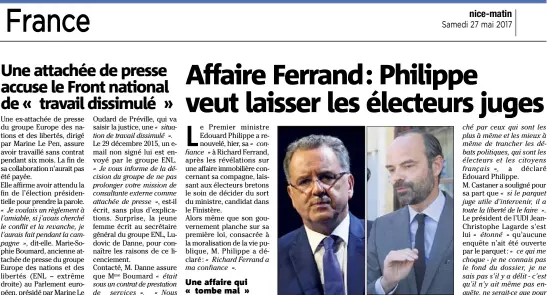  ?? (Photos AFP et Le Parisien) ?? Richard Ferrand a toujours la confiance du Premier ministre, Edouard Philippe.