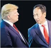  ?? Brendan Smialowski AFP/Getty Images ?? FOXCONN Chairman Terry Gou, right, and President Trump in Wisconsin on Thursday.