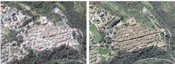  ?? DIGITALGLO­BE VIAASSOCIA­TED PRESS ?? Damage to a residentia­l area of Amatrice, Italy, on Thursday, left, contrasts with the town as seen in April, 2014, right.