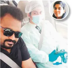  ??  ?? Athira (right & inset) and Nithin on their way to Dubai airport for her repatriati­on flight on May 7. It was their last meeting.