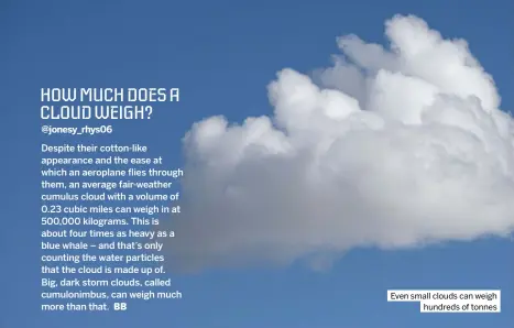  ?? ?? Even small clouds can weigh hundreds of tonnes