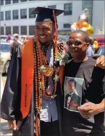  ?? COURTESY ?? K'aun Green, left, is in an undated family photo provided by his attorney. Green was shot and wounded by a San Jose police officer moments after he disarmed a person with a gun during a brawl on March 27 at San Jose's La Victoria restaurant.