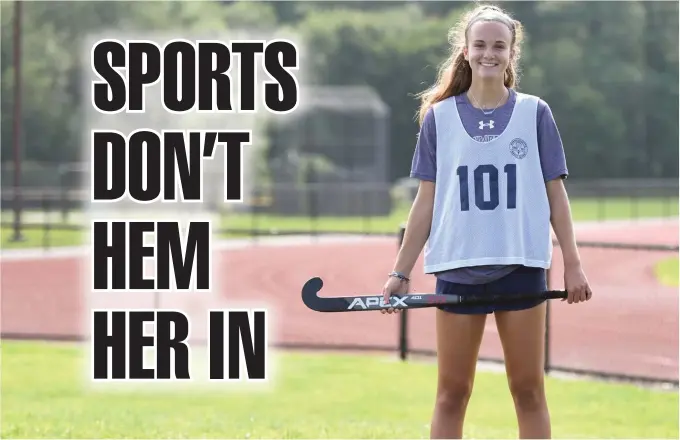  ?? STAFF PHOTOS BY FAITH NINIVAGGI ?? STICKING IT TO THE COMPETITIO­N: Whether it’s lacrosse in the spring or field hockey in the fall, Needham’s Callie Hem shines on the field.