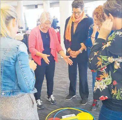  ??  ?? Napier Kindergart­en Teachers practice their dramatic skills while forming an impromptu kazoo band during the recent conference.