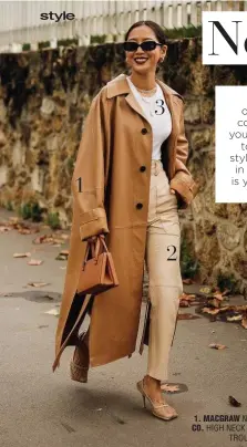  ??  ?? 1. MACGRAW NEW YORKER TRENCH COAT $1595 2. GENERAL PANTS CO. HIGH NECK CROP TOP WHITE $19.95 3. CAMILLA AND MARC LUIS TROUSERS $420 4. NOVO ZENDRA SHOE $69.95.