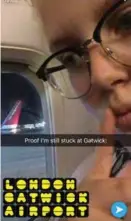  ??  ?? Snap sendt fra cabinen om bord på flighten fra Gatwick-London flight fredag 10. august.