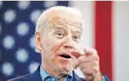  ?? [JOHN LOCHER/ASSOCIATED PRESS FILE PHOTO] ?? Democratic presidenti­al candidate former Vice President Joe Biden speaks, Feb. 22, during a caucus night event in Las Vegas.