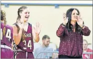  ?? [PHOTO BY BRYAN TERRY/THE OKLAHOMAN] Cahion coach Totsy Manning and her daughter Sydney Manning celebrate during last season's Class 2A state semifinals. Totsy announced her retirement Monday. ??