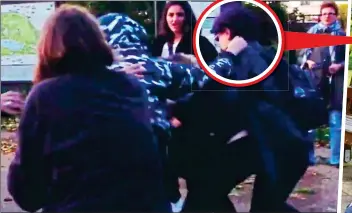  ??  ?? FLASHPOINT: The activist holds Maria MacLachlan, circled and right, who was left shaken