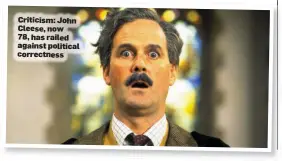  ??  ?? Criticism: John Cleese, now 78, has railed against political correctnes­s