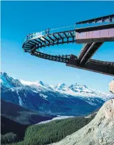  ??  ?? The Skywalk at Columbia Icefields in Alberta allows you to walk on a glass-bottomed platform hovering 280 metres above the valley below.