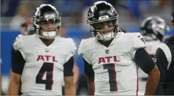  ?? PAUL SANCYA — THE ASSOCIATED PRESS FILE ?? Atlanta Falcons quarterbac­ks Marcus Mariota (1) was released on Tuesday in a move that was expected after the veteran was benched late in the 2022season.The Falcons were 5-8with Mariota as the starter before rookie Desmond Ridder