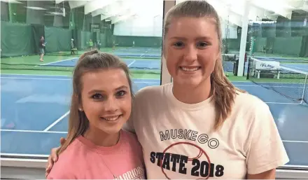  ?? CURT HOGG / NOW NEWS GROUP ?? Muskego's doubles team of Maddie Toboyek, left, and Lauren Sobieski are the No. 1 seed in the state tournament beginning Saturday in Madison.