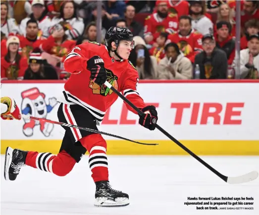  ?? JAMIE SABAU/GETTY IMAGES ?? Hawks forward Lukas Reichel says he feels rejuvenate­d and is prepared to get his career back on track.