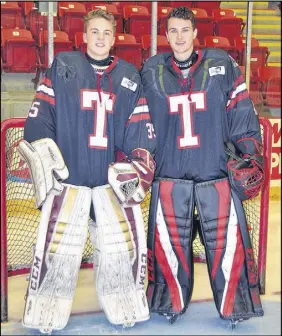  ?? SUBMITTED ?? Alec Macdonald, left, and Kevin Resop of the Truro Bearcats earned the YoungKnick­le award as the MHL’S top goaltendin­g duo.