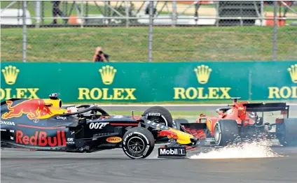  ??  ?? Crash course: Max Verstappen is spun round after his Red Bull was hit from behind by an apologetic Sebastian Vettel