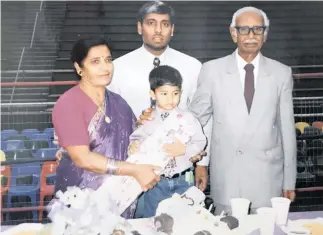  ??  ?? MANO and his parents, Master Harisingh and Rajmothy Singh, celebrate his son Shahiel’s 3rd birthday at an event held in the ring.