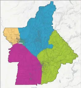  ?? DISTRICT.ORG ?? One of the citizen-drawn maps for new Butte County supervisor districts that can be viewed at the district.org website. Residents can use the website to offer their own designs.