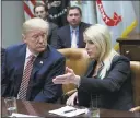  ?? CHRIS KLEPONIS POOL/GETTY IMAGES ?? Florida Attorney General Pam Bondi speaks with President Donald Trump at the White House on Thursday.