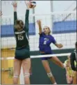  ?? MICHAEL REEVES — FOR DIGITAL FIRST MEDIA ?? Downingtow­n West’s Hailey Lewis (6) gets her shot blocked by Bishop Shanahan’s Julia Thomas (15) Tuesday night.