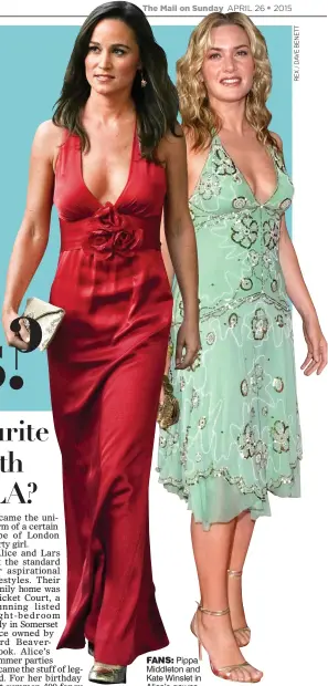  ??  ?? FANS: Pippa Middleton and Kate Winslet in Alice’s gowns