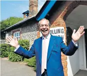  ??  ?? Nigel Farage, the Brexit Party leader, voted at his local polling station, Cudham Primary School in Biggin Hill, south-east London, yesterday for the European elections