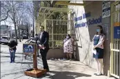  ?? KARL MONDON — BAY AREA NEWS GROUP ?? San Jose Mayor Sam Liccardo advocates in favor of school reopening at a press conference outside of Horace Mann Elementary in San Jose on Thursday.