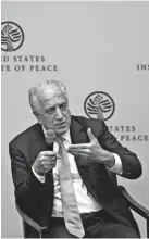  ?? JACQUELYN MARTIN/AP ?? U.S. envoy Zalmay Khalilzad discusses Afghanista­n negotiatio­ns on Friday at the U.S. Institute of Peace in Washington.