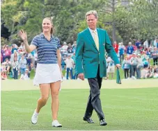  ?? /Kevin C Cox/Getty Images ?? Not skirting the issue: Women’s Amateur Augusta winner Jennifer Kupcho and chairman of Augusta National Golf Club and the Masters Tournament Fred Ridley walk to the trophy ceremony.