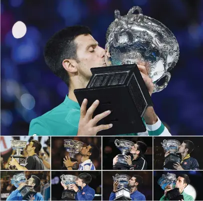  ?? Picture: AFP ?? SERIAL CHAMPION. A combinatio­n of Novak Djokovic’s nine Australian Open titles.