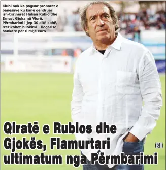  ??  ?? Klubi Klubi nuk nuk ka ka paguar paguar pronarët pronarët e e banesave banesave ku ku kanë kanë qëndruar qëndruar ish-trajnerët ish-trajnerët Hulian Hulian Rubio Rubio dhe dhe Ernest Ernest Gjoka Gjoka në në Vlorë. Vlorë. Përmbarimi Përmbarimi i i jep...