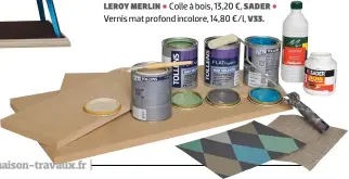  ??  ?? • Peintures de la collection Pantone : « Enamel Blue », « Aspen Green », « Dark Gull Gray », « Pale Khaki », à partir de 34,95 €/l, Tollens • Panneaux de MDF à la découpe : 100 x 41 cm, 70 x 41 cm et 40 x 46 cm, en 22 mm d’épaisseur, 29 € ; morceau de...