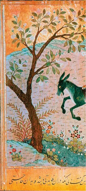  ??  ?? En esta página de la obra árabe Calila y Dimna (c. 1350), el chacal intenta persuadir al león para que deje de devorar a la bestia y se dedique a actos piadosos.