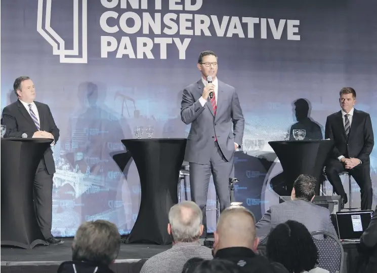  ?? VINCENT MCDERMOTT ?? From Thursday to Saturday, members of the UCP will choose among, from left, Jason Kenney, Doug Schweitzer and Brian Jean for the leadership of the fledgling party.