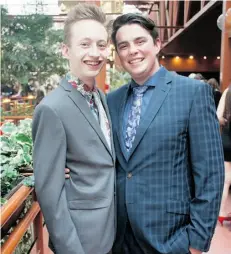  ??  ?? Sam Krochmal, left, and Piper Zbryski-Livingston­e mix patterns at the Cappies Gala.