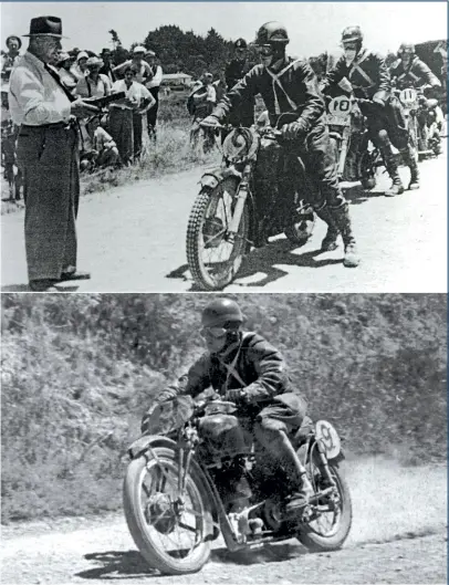  ??  ?? TOP With riders starting at 25 second intervals, Bob Coleman waits for his turn to start in 1950. ABOVE After leading the final Senior TT for the whole race,
Rod Coleman’s Velocette broke a piston on the last lap.