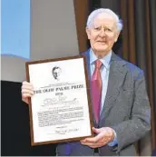  ?? CLAUDIO BRESCIANI AFP VIA GETTY IMAGES ?? In January, British novelist John le Carré received the Olof Palme Prize in Stockholm, Sweden, for his advocacy on behalf of social justice issues.