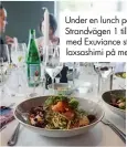  ??  ?? Under en lunch på Strandväge­n 1 tillsamman­s med Exuviance stod laxsashimi på menyn