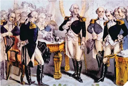  ??  ?? A la derecha, el general George Washington se despide de los oficiales de su ejército, pocos días antes de renunciar a su mando como comandante en jefe. Abajo a la derecha, Benjamin Tallmadge, enlace del llamado “anillo Culper”, una red de espionaje que operó durante la Guerra de la Independen­cia de Estados Unidos.