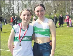  ?? ?? Carraig na bhFear AC’s Faye and Lily O’Riordan at the East Cork Track and Field Championsh­ips in Youghal.