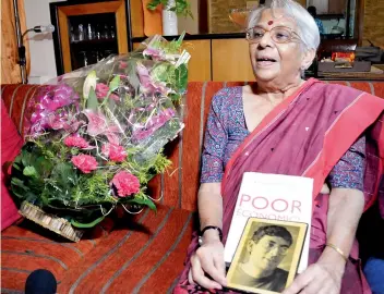  ?? — PTI ?? Nirmala Banerjee, mother of Abhijit Banerjee, at her residence in Kolkata on Monday.