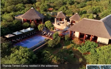  ?? ?? Thanda Tented Camp nestled in the wilderness