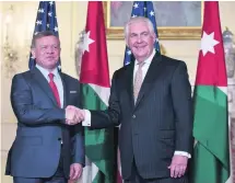  ?? Mandel Ngan / AFP ?? Jordan’s King Abdullah with US secretary of state Rex Tillerson, right, before of a working lunch in Washington yesterday.