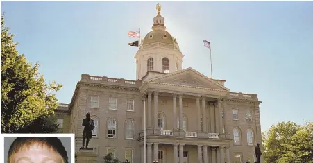  ?? AP FILE PHOTOS ?? UNDER A CLOUD: Former New Hampshire state Rep. Kyle Tasker, left, is accused in a report out yesterday from the state attorney general of selling marijuana to other legislator­s. The New Hampshire Statehouse is seen above.