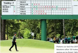  ?? ?? Pieters co-led the 2017 Masters after 36 holes, going on to finish T4th