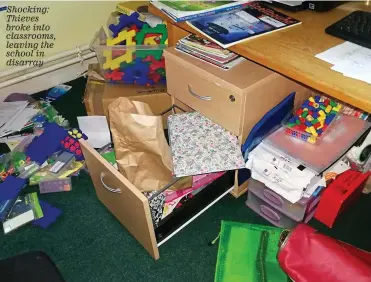  ??  ?? Shocking: Thieves broke into classrooms, leaving the school in disarray