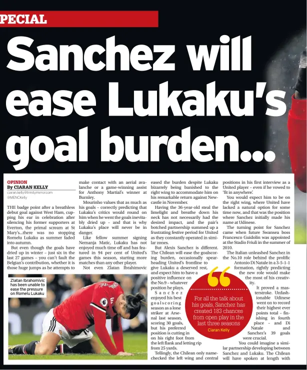  ??  ?? Zlatan Ibrahomivi­c has been unable to ease the pressure on Romelu Lukaku