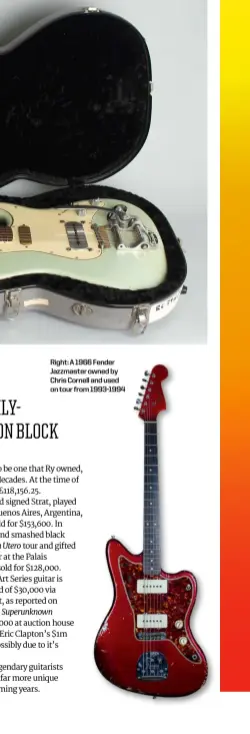  ??  ?? Right: A 1966 Fender Jazzmaster owned by Chris Cornell and used on tour from 1993-1994